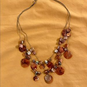 3 strand Rust orange shell & stone necklace